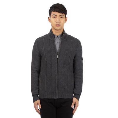 Ben Sherman Big and tall grey cable knit zip through sweater